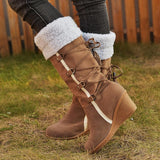 Women's Solid Color Tassel Wedge Boots