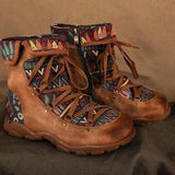 Women's Retro Printed Zipper Bandage Boots