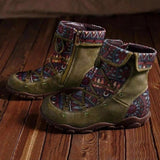 Women's Retro Printed Zipper Bandage Boots