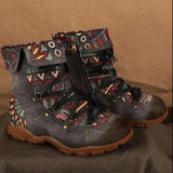 Women's Retro Printed Zipper Bandage Boots