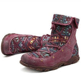 Women's Retro Printed Zipper Bandage Boots