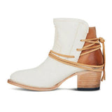 Women's Vintage Lace-up Leather Block Heel Boots