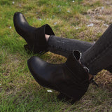 Women's Vintage Lace-up Leather Block Heel Boots