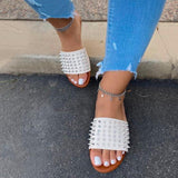Women's Solid Color Rivet Flat Sandals