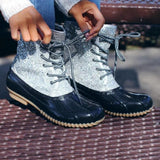 Women's Bling Rain Boots Round Toe Lace Up Boots