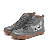 Lightweight Soft Cat Printing Lace Up Ankle Boots