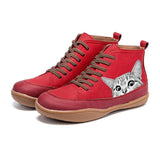 Lightweight Soft Cat Printing Lace Up Ankle Boots