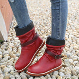 Women's Round Toe Solid Color Buckle Slid-on Boots
