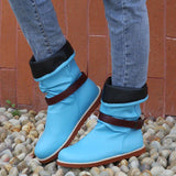 Women's Round Toe Solid Color Buckle Slid-on Boots