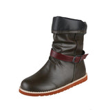 Women's Round Toe Solid Color Buckle Slid-on Boots