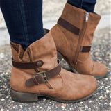 Solid Color Round Toe Low Heel Martin Ankle Boots
