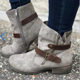 Solid Color Round Toe Low Heel Martin Ankle Boots
