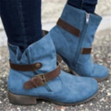Solid Color Round Toe Low Heel Martin Ankle Boots