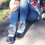 Women's Bling Rain Boots Round Toe Lace Up Boots
