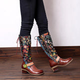 Retro Printed Flower Bohemian Knee Boots