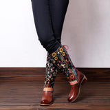 Retro Printed Flower Bohemian Knee Boots
