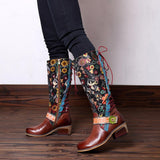 Retro Printed Flower Bohemian Knee Boots