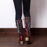Retro Printed Flower Bohemian Knee Boots