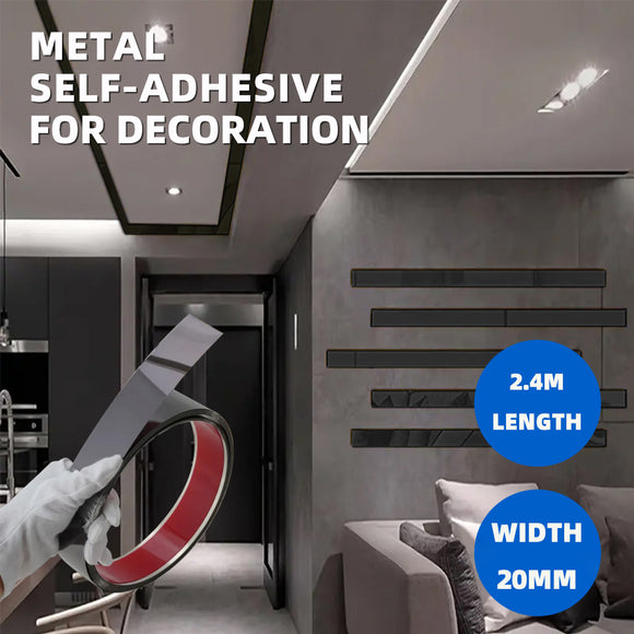 Brilliant black Wall Trim Molding Stainless Steel Wall Tape Peel and Stick Metal Trim Self Adhesive Wallpaper Strip Metalized Mirror-Like Finish for Wall Ceiling Mirror Frame Border Edge Trim wide 0.79in Length 94.49in
