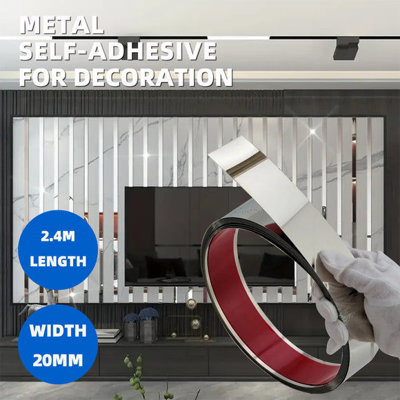 Bright silver stainless steel decoration, ceramic tile trim, background wall, frame, edge collection, ceiling, edge wrapping, metal self-adhesive fiber, skirting line, waist line, used for wall panel ceiling floor decoration, width 2CM, length 2.4M