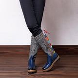 Retro Bohemian Splicing Pattern Leather Rainbow Knee Boots