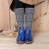 Retro Bohemian Splicing Pattern Leather Rainbow Knee Boots
