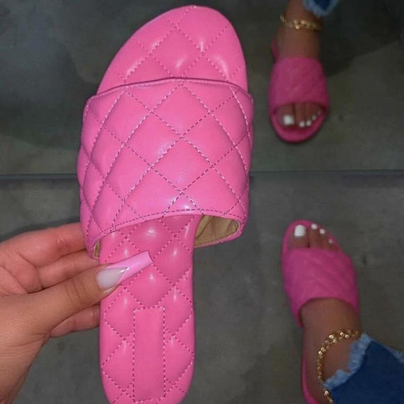 Women's PU Solid Color Flat Sandals Slippers