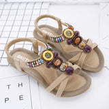 Ethnic Wind Women Sandals Beach Beaded Retro Flat Sandals