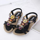 Ethnic Wind Women Sandals Beach Beaded Retro Flat Sandals
