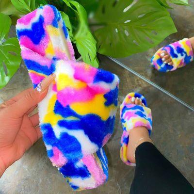 Women's Chic Faux Fur Platform Sandals Slippers