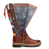 Retro Bohemian Splicing Pattern Leather Rainbow Knee Boots