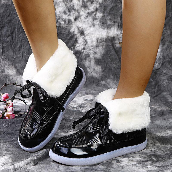 Women's Plain Lace-Up Round Toe Flat Snow Boots