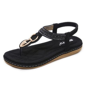 Women's Sandals Beach Seaside Metal Rhinestone Flat Shoes