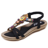 Ethnic Wind Women Sandals Beach Beaded Retro Flat Sandals