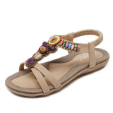 Ethnic Wind Women Sandals Beach Beaded Retro Flat Sandals
