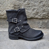 Women's Trendy Vintage Leather Booties Ankle Boots With Double Buckle