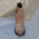 Women's Trendy Vintage Leather Booties Ankle Boots With Double Buckle