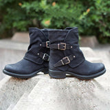 Women's Trendy Vintage Leather Booties Ankle Boots With Double Buckle
