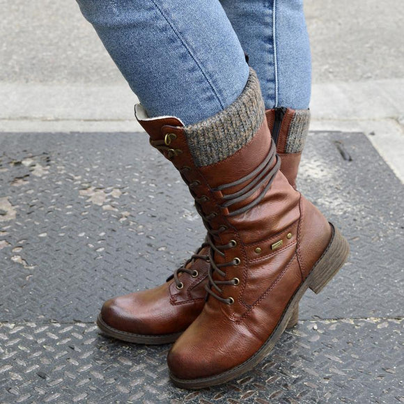 Women's Leather Warm Lace-up Comfortable Boots