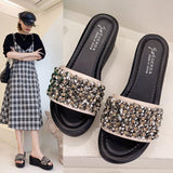 Women's Sandals With Bright Diamonds Decorated High-heeled Wedge
