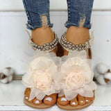 Mesh Floral Embellished Beaded Flat Sandals