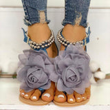 Mesh Floral Embellished Beaded Flat Sandals