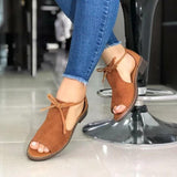 Wind Fish Mouth Front Lace-up Side Hollow Square Heel Women Sandals