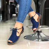 Wind Fish Mouth Front Lace-up Side Hollow Square Heel Women Sandals