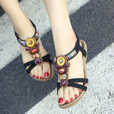 Ethnic Wind Women Sandals Beach Beaded Retro Flat Sandals
