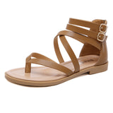 Summer Women's Fashion Zipper Solid Color Roman Sandals