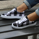 Plaid Flat Sneakers Lace-up Printed Walking Shoes