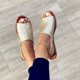 Fish Mouth PU Women's Buckle Roman Shoes Flat Sandals