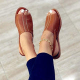 Fish Mouth PU Women's Buckle Roman Shoes Flat Sandals
