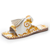Flower Tassel Flat-heel Solid Color Women's Sandals And Slippers